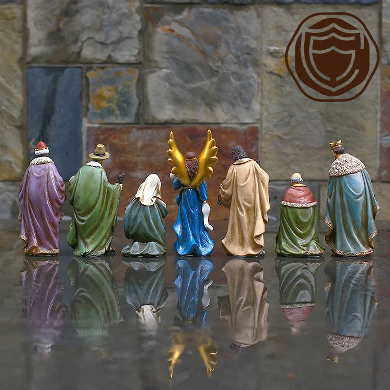 Christmas Nativity Scene Set - Resin Manger Figurines, Holiday Gift Box for Home/Church Decor