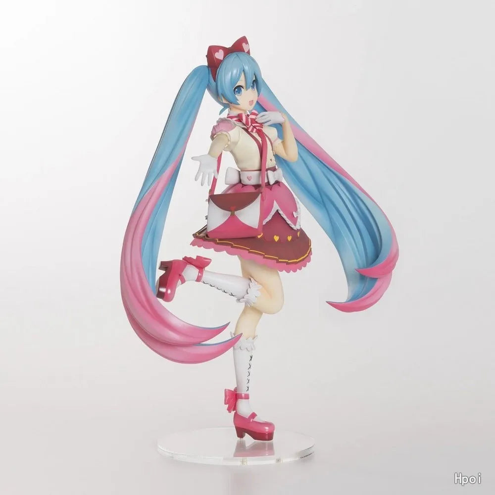 22CM Anime Hatsune Miku Lolita Dress Up Standing Ribbon x Heart Model Toy Gift For Children Collection PVC Action Figure