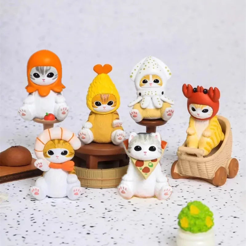 Mofusand Ocean Life Action Figure with Shrimp Cat, Q Cute Cartoon Toy, and Claw Machine Model Display