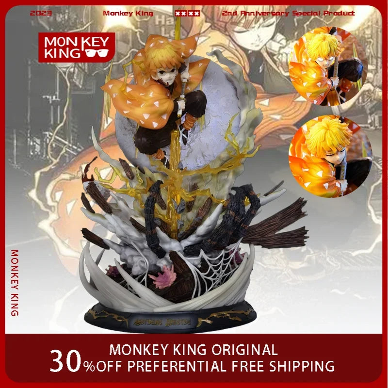 51cmDemon Slayer: Kimetsu No Yaiba Figure Agatsuma Zenitsu Luminescent Three Interchangeable Heads Anime Model Children Toys