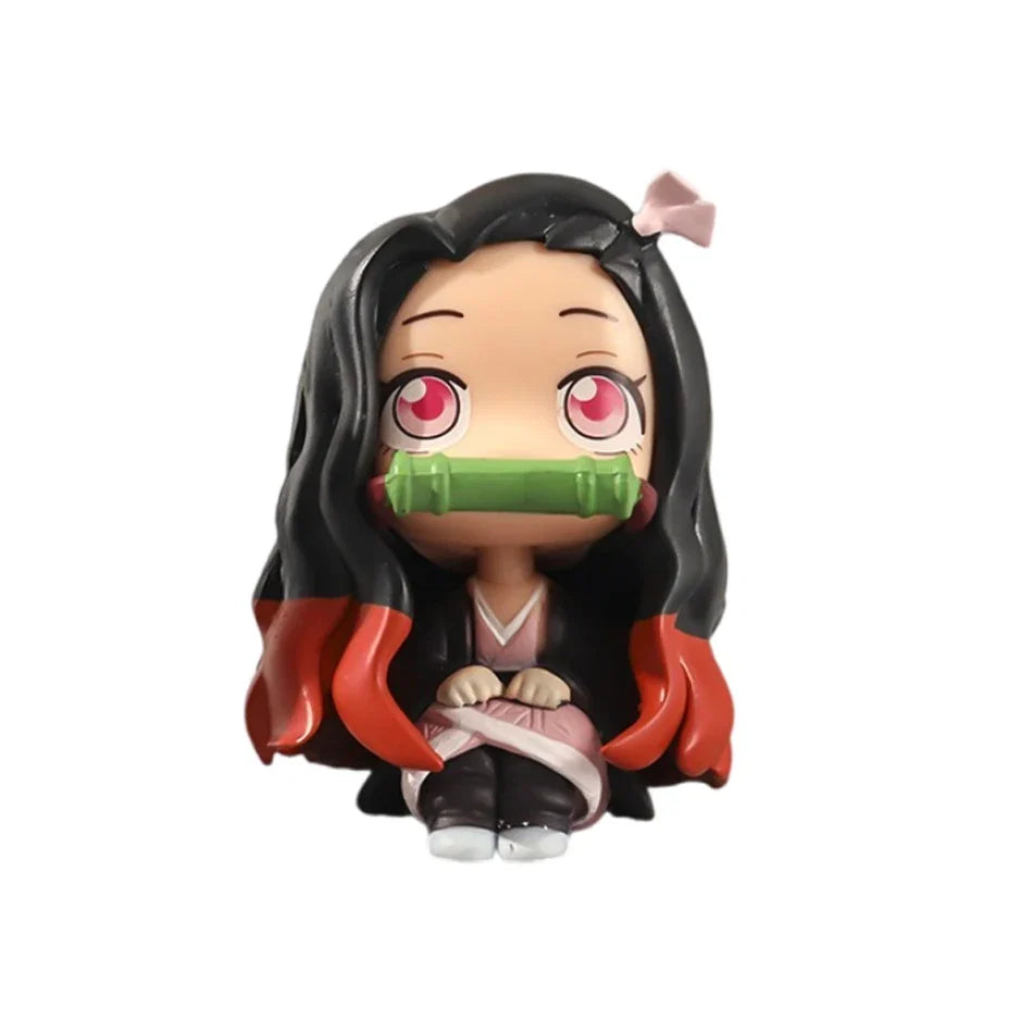 8/9cm Anime Cute Q Versão Demon Slayer Action Figure Sentada Tanjiro Kamado Nezuko PVC Action Model Kid Toy Gift