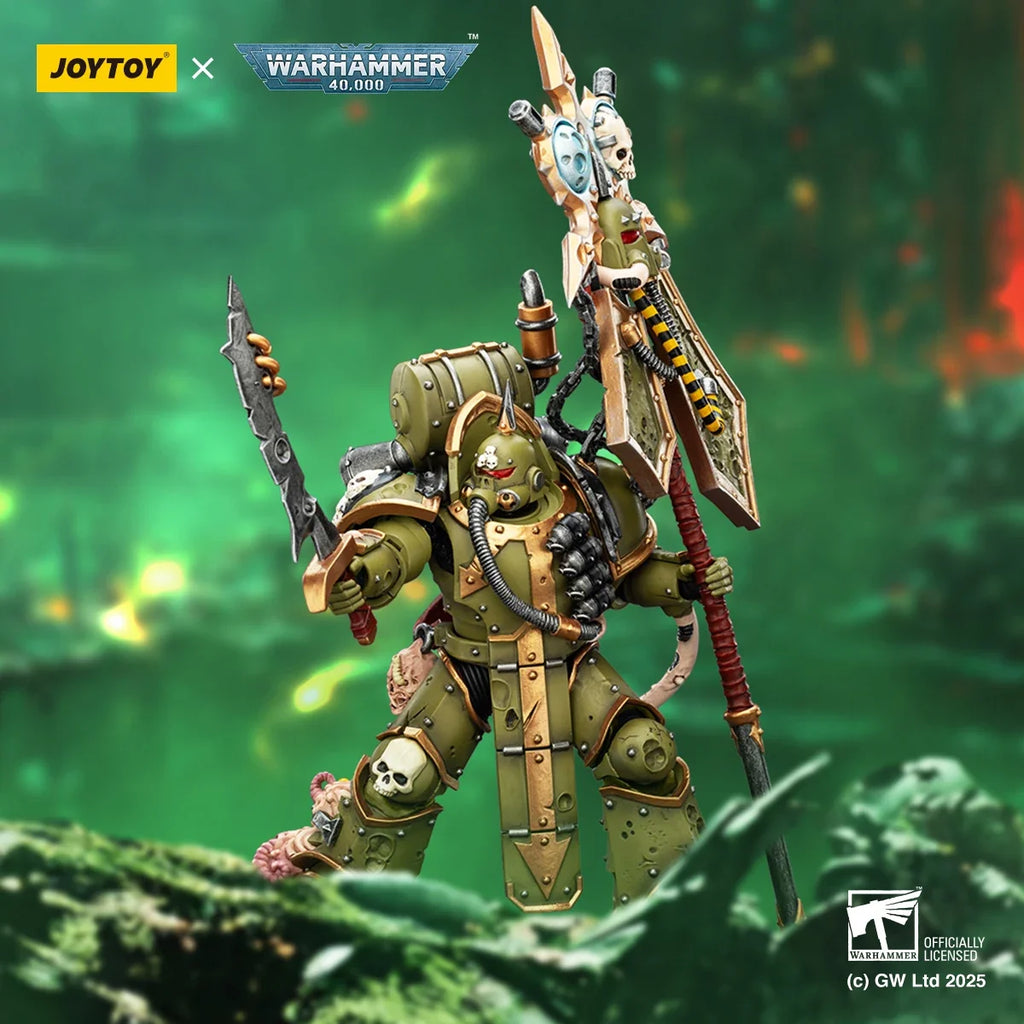 【MT】JOYTOY Warhammer 40K Death Guard Plague Marine Icon Bearer with Boltgun and Plague Knife 1/18 Action Figure Model