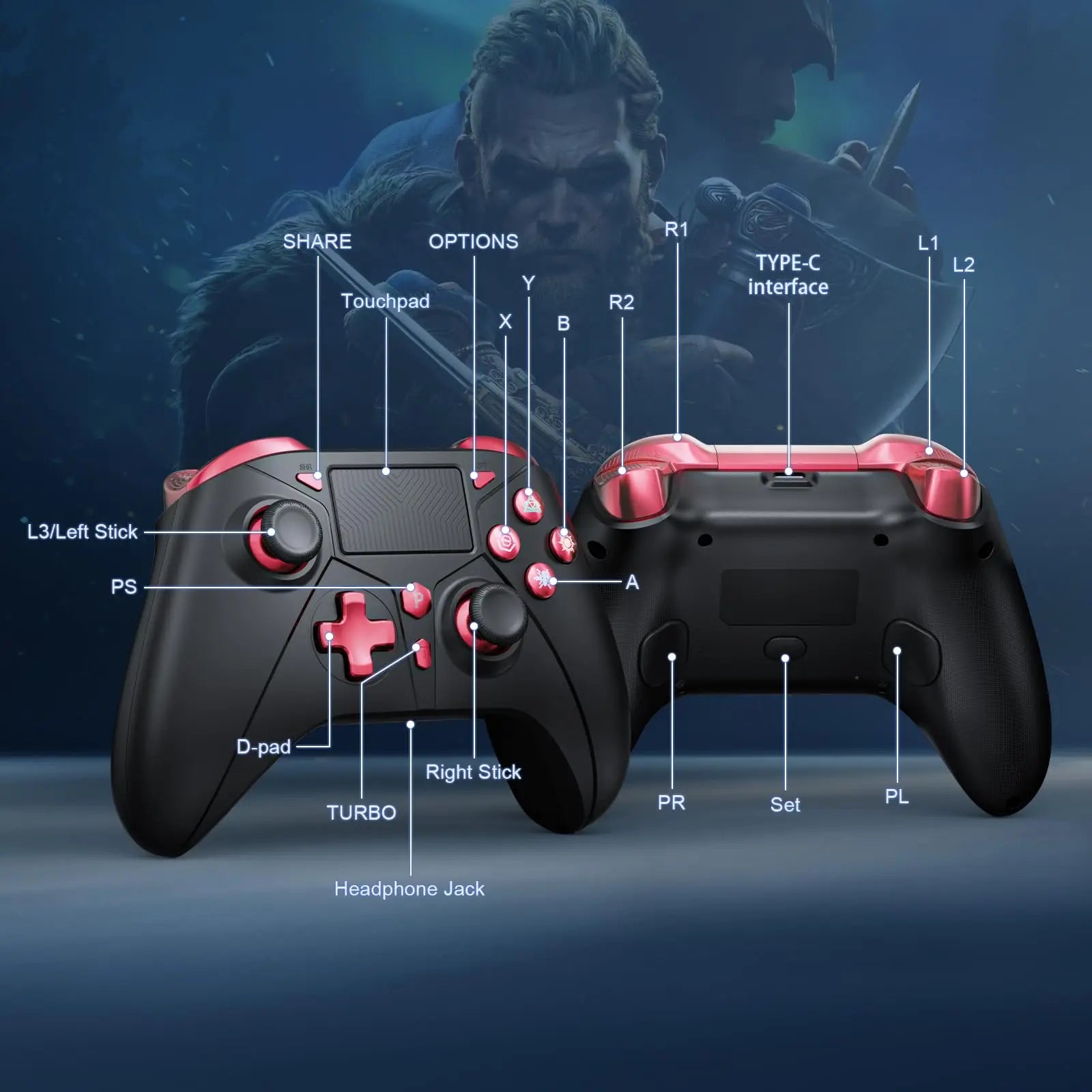 Wireless Game Controller For Playstation 4/PS4 Pro/Slim/PS3/PC/IOS/Switch Console W/ Turbo Dual Vibration 6-Axis Gyro 3.5mm Jack