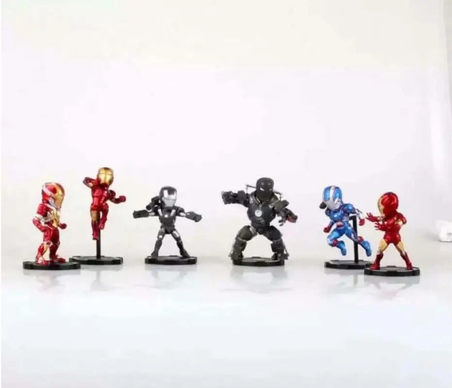 6pcs Wcf Iron Man Q-Version Marvel Anime Avengers 4 Decoration Action Figure Toys Hero Collection Model Gift For Children Boys