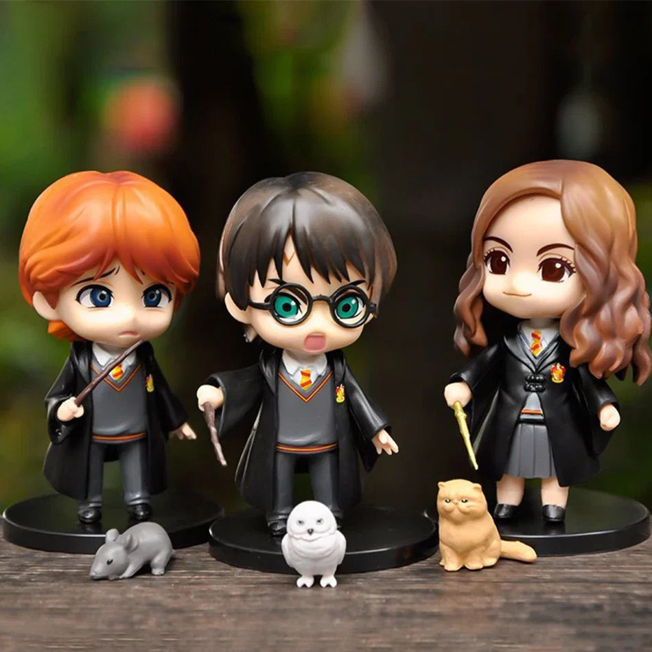 7-9cm 3pcs/10pcs Harryy Q Style Potter Posket Hermione Ron Hedwig Vinyl Figure Toy Cake Decoration Car Model PVC Doll Gift Toys