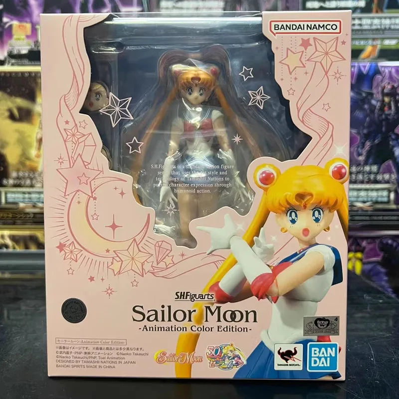 Bandai Genuine SHF Sailor Moon Venus Mars Jupiter Pluto Mercury Animation Color Anime Action Figure Model Toy Gift KidChristmas