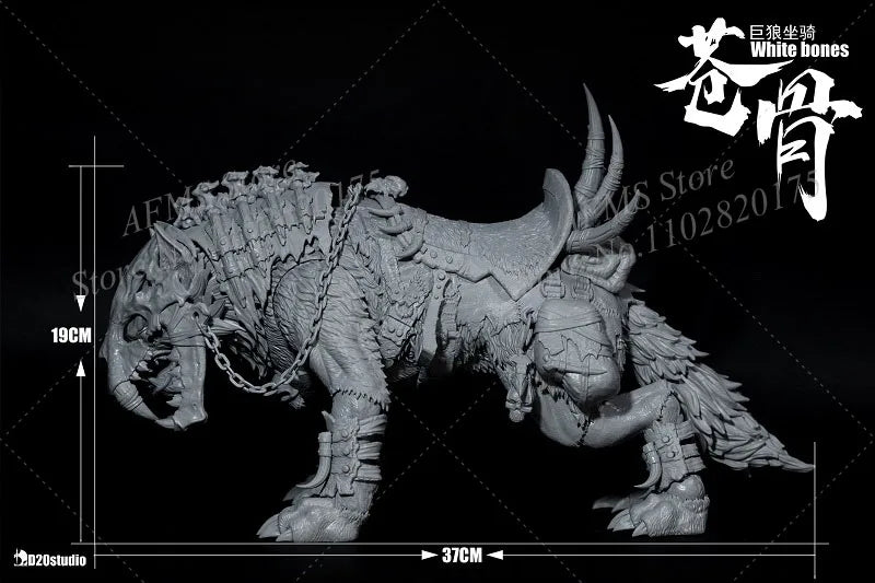D20 Studio 37 cm Sammlerfigur im Maßstab 1:12 Wolf Orc Reittier Riesenwolf Reittier Weißknochen Beweglicher Wolf für 6" 7" Actionfigur