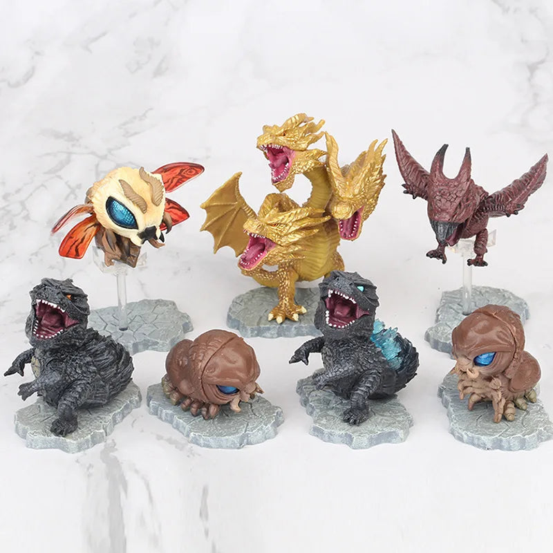 7pcs/set Dinosaur Movie Godzilla 2 Rodan Mothra King Ghidrah Q version PVC Action Figure Kids Gift 9cm