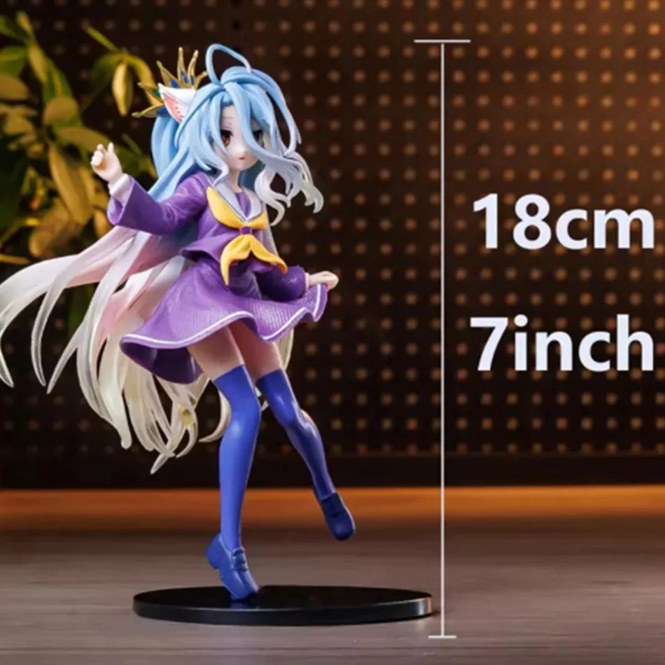 18cm No Game No Life Anime Figure - Shiro with Cat Ear School Uniform PVC Action Figure Collectible Toy Gift