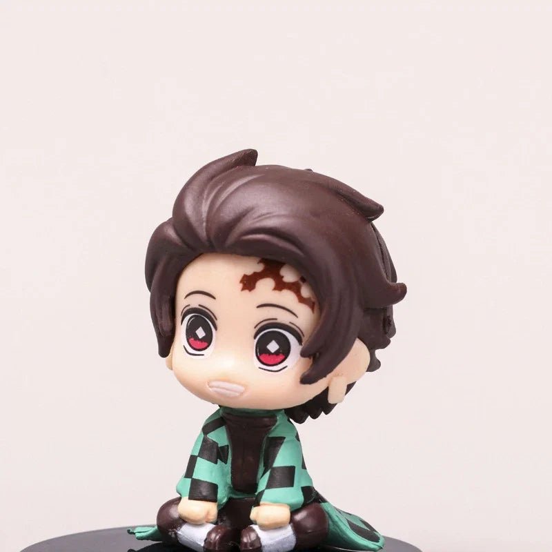 5Pcs/Set Demon Slayer Q Version Sitting Figure Toy Anime Kimetsu no Yaiba Tanjiro Nidouzi Inosuke Zenizu PVD Figurine Model Doll