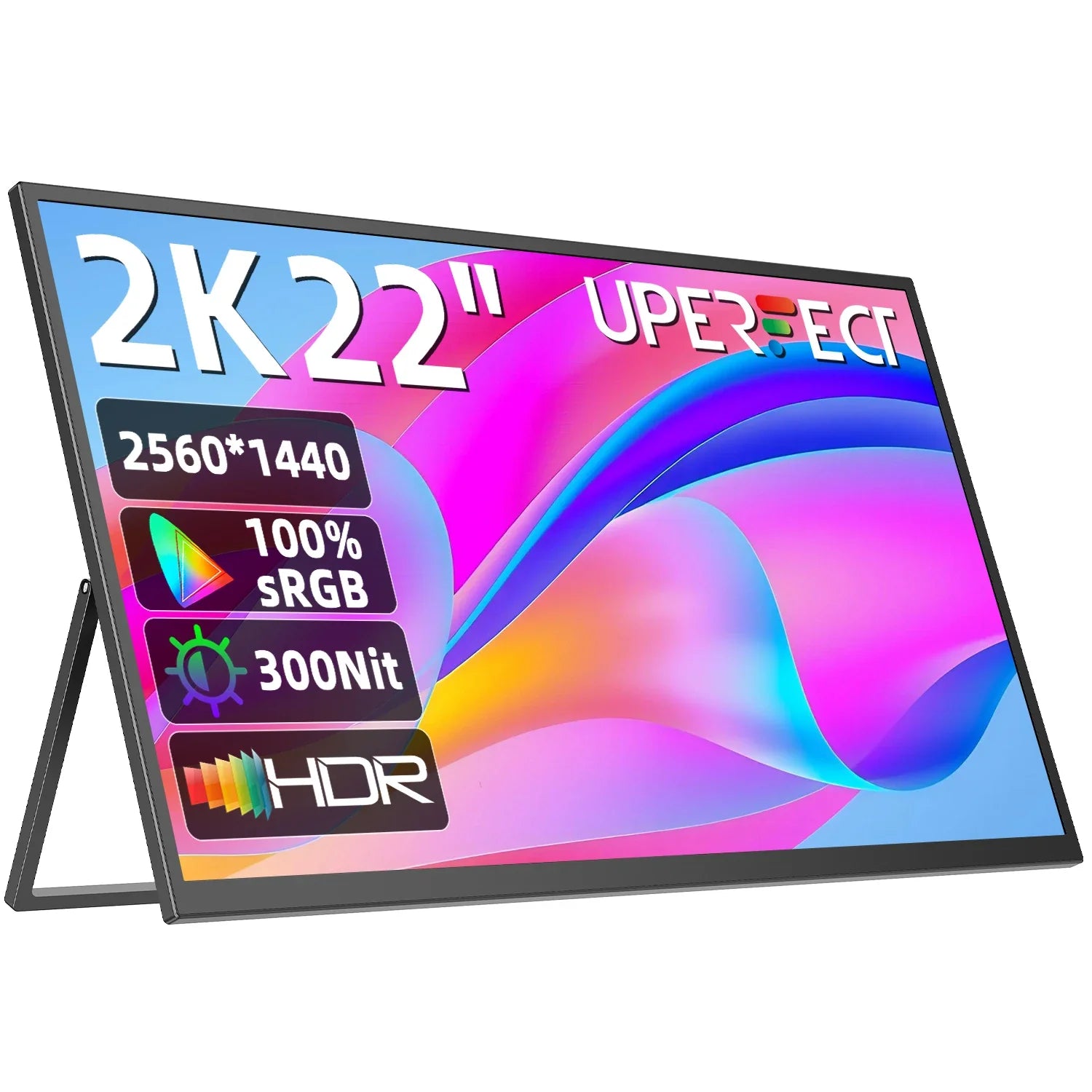 UPERFECT 22 Inch Computer Display Monitor 2K QHD 1440P 100%sRGB IPS Screen w/ Kickstand For Laptop PC Mac Phone PS5 Game Console