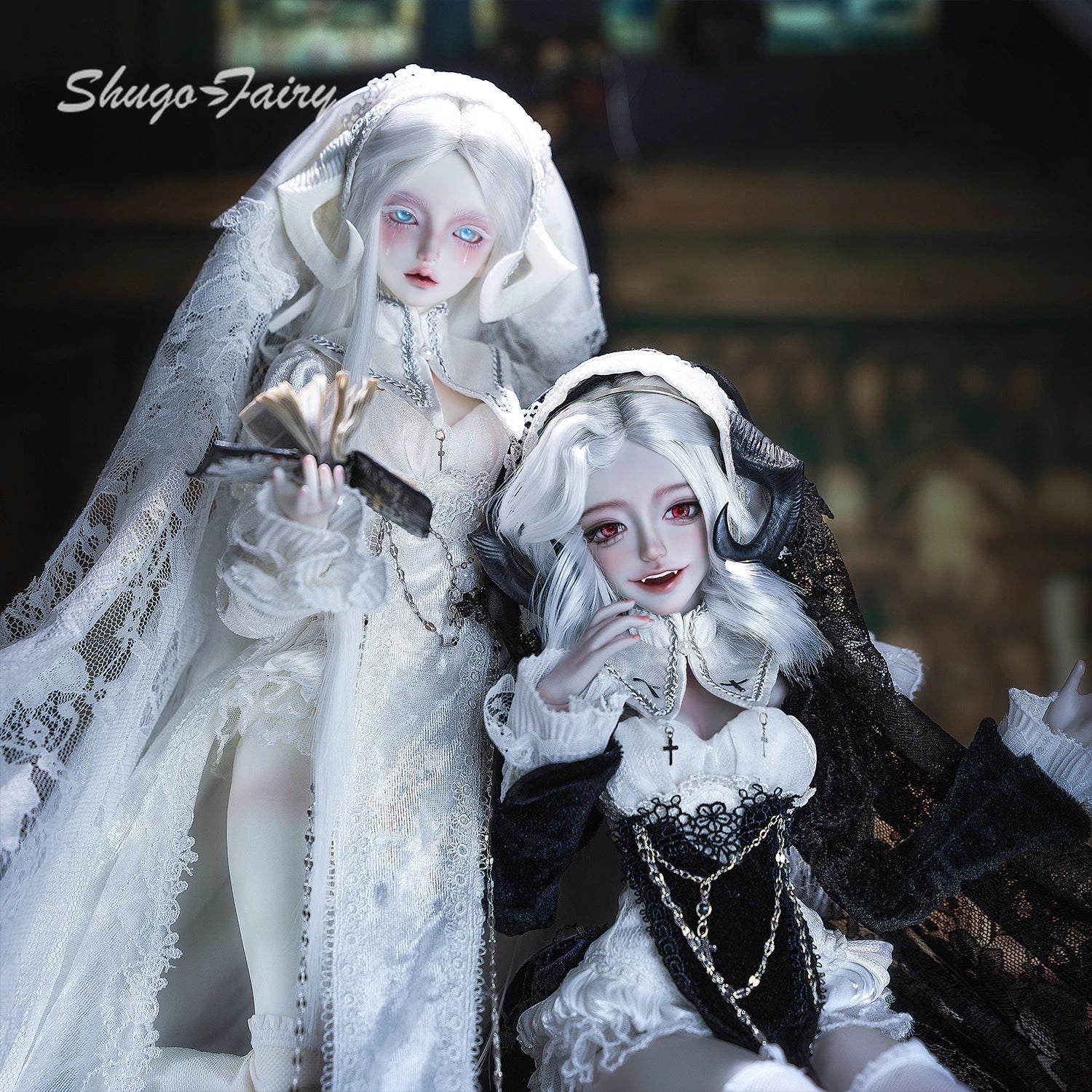 BJD Doll 1/4 Cassandra Fullset C Bariy Big Chest Body Demon Goat Horn Nun Satanic Evil Theme Resin Figure Shugafairy