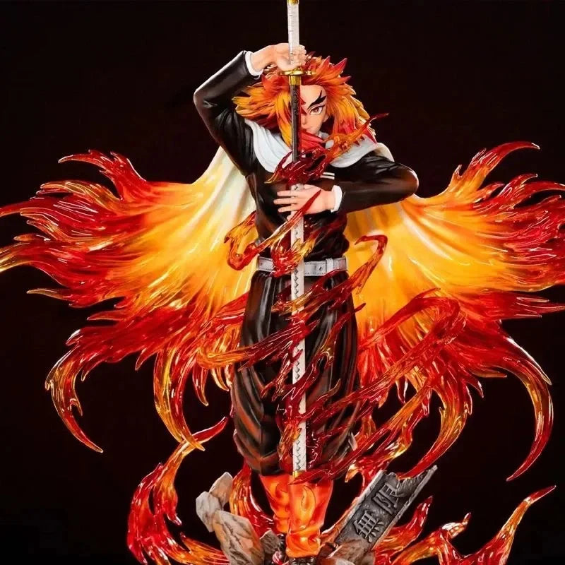 Demon Slayer GK Flame 30cm Hashira Kyojuro Rengoku Drawing Sword Anime Figure Statue Model Desktop Computer Case Decoration Toy