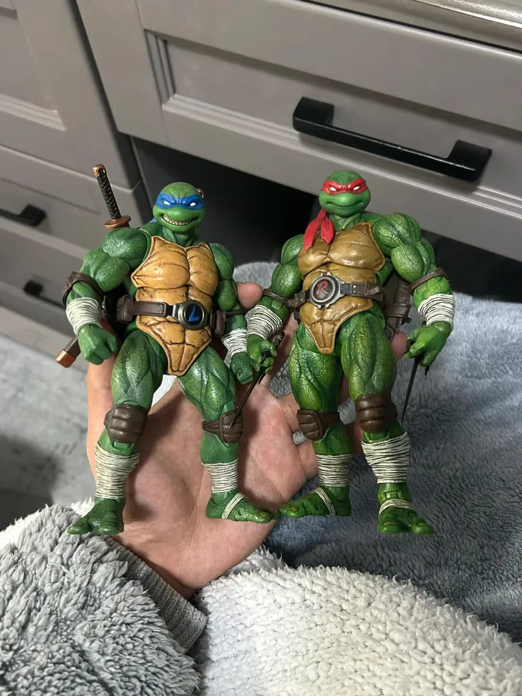 Original Lingjihun 1/12 Ninja Turtles Raphael Leonardo Action Figures Mobile Model Pvc Figurine Festival Gift Collect Hobby Toys