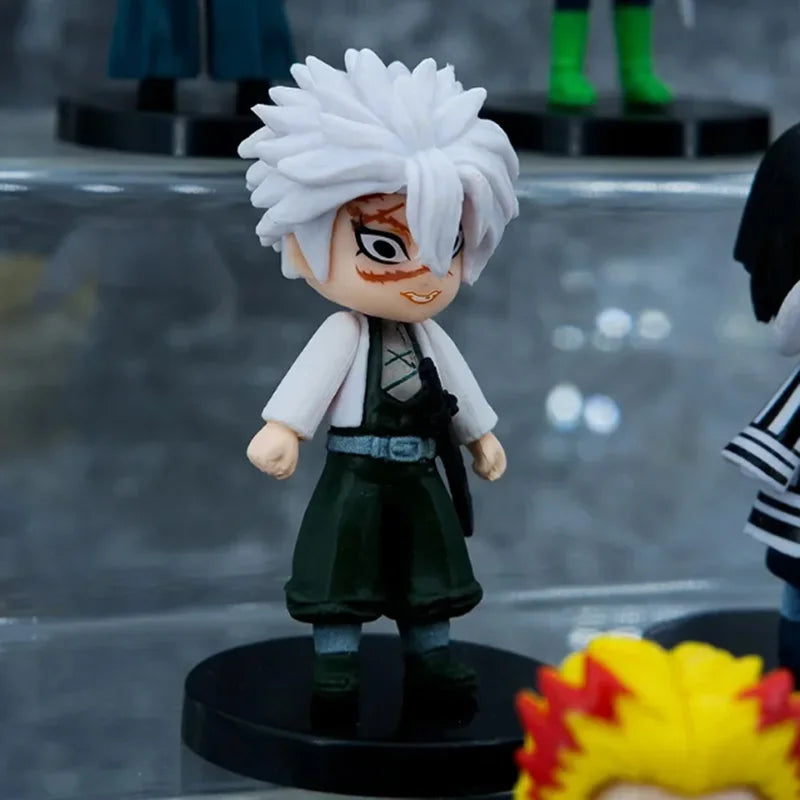 9pcs Q Version Demon Slayer Sitting Ghost Doll Tanjiro Nidouzi Inosuke Zenizu Toy Figural PVC Model Gift