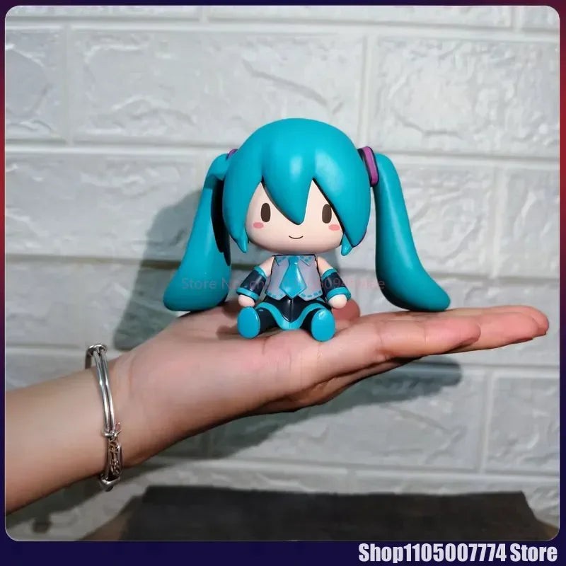 Kawaii Hatsune Miku Fufu Cute Q Version Sitting Double Expression Desktop Doll Handmade Case Decoration Toy Figures Collection