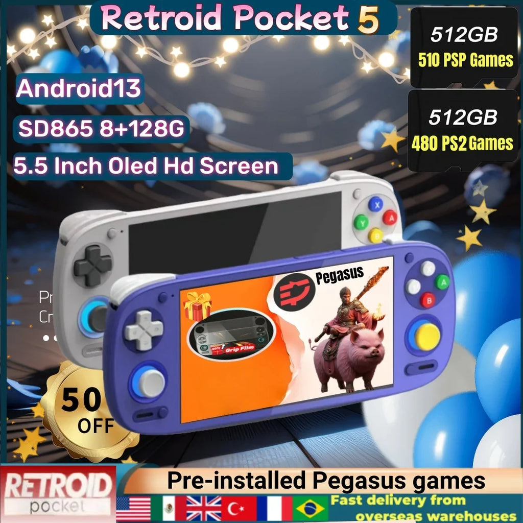 Retroid Pocket 5 RP5 Handheld Game Console 5.5'' AMOLED Screen Android13 Joystick RGB Lighting Effect Active Cooling Video Games