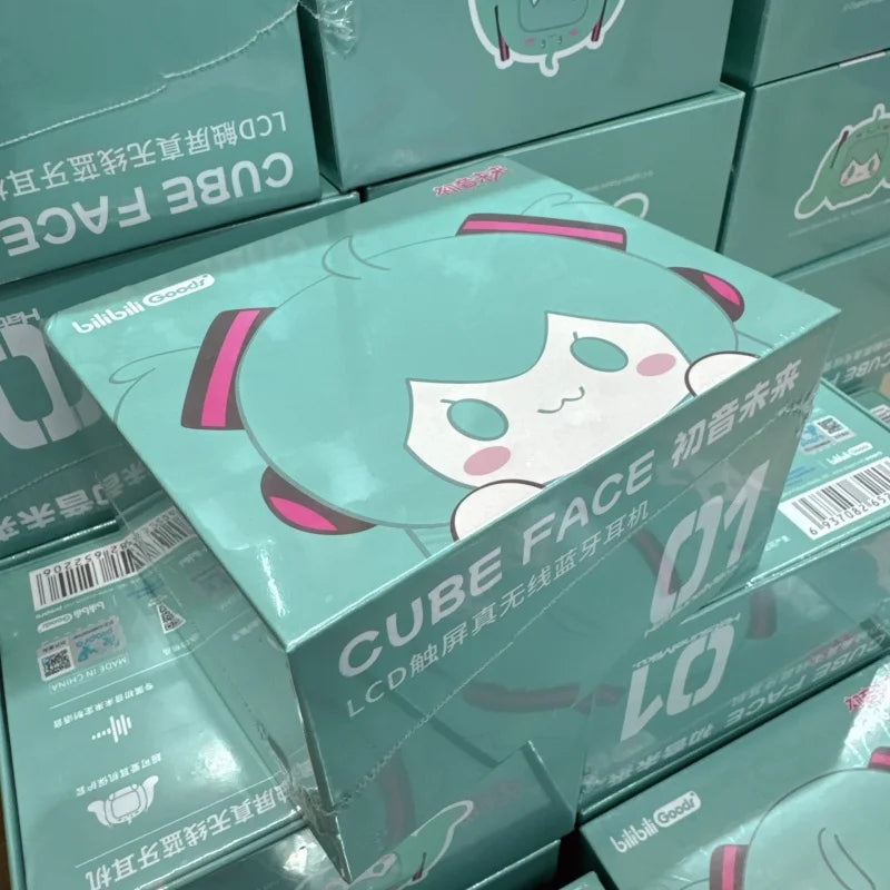 Hatsune Miku Touch Screen Interactive Wireless Bluetooth Anime Peripheral Headset Gift Box Cube Face Lcd Birthday Gift Toy