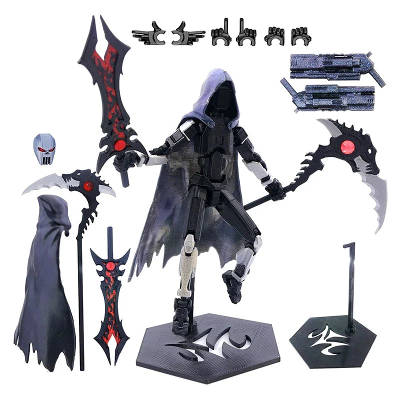 T13 Action Figure Set Dummy 13 Death Skeleton Movable Robot,Death Action Figure With Cape Lucky 13 Collectible Action Figure Art