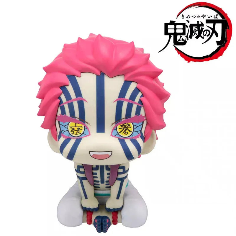 11cm Demon Slayer Akaza Q Version Sitting Posture Big Head Ornaments Cartoon Characters Around The Collection Model Toy And Gift