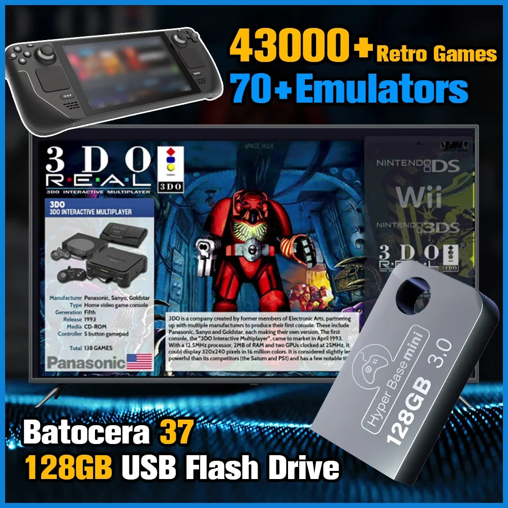 Game USB 3.0 Disk With 43000+ Games For WIN PC/Steamdeck/WIN600/Legion Go Pre-loaded 70+ Emulators For Xbox/PS3/PS2/PS1/MAME/SS