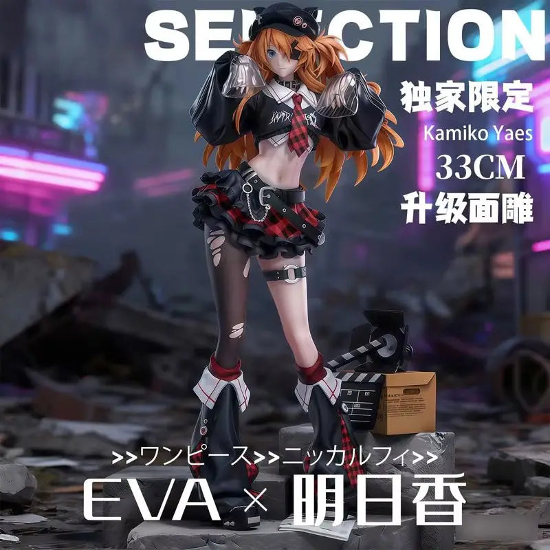 Eva Anime Rock Band Asuka Action Figure 33cm Rock Style Beautiful Girl Model Statue Desk Decor Collectible Toy For Fans Gift