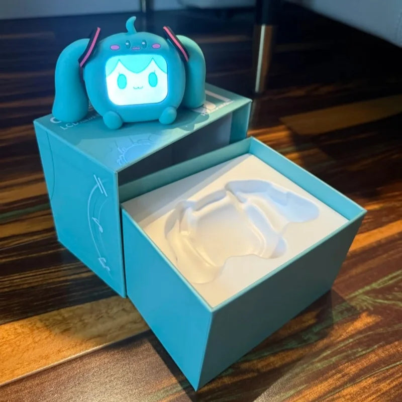 Hatsune Miku Touch Screen Interactive Wireless Bluetooth Anime Peripheral Headset Gift Box Cube Face Lcd Birthday Gift Toy