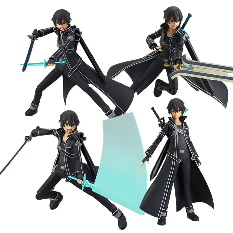 14CM Anime Game Figure Japanese Anime  Sword Art Online Kirito Can Change Face Battle Suit Standing Model Dolls Toy PVC