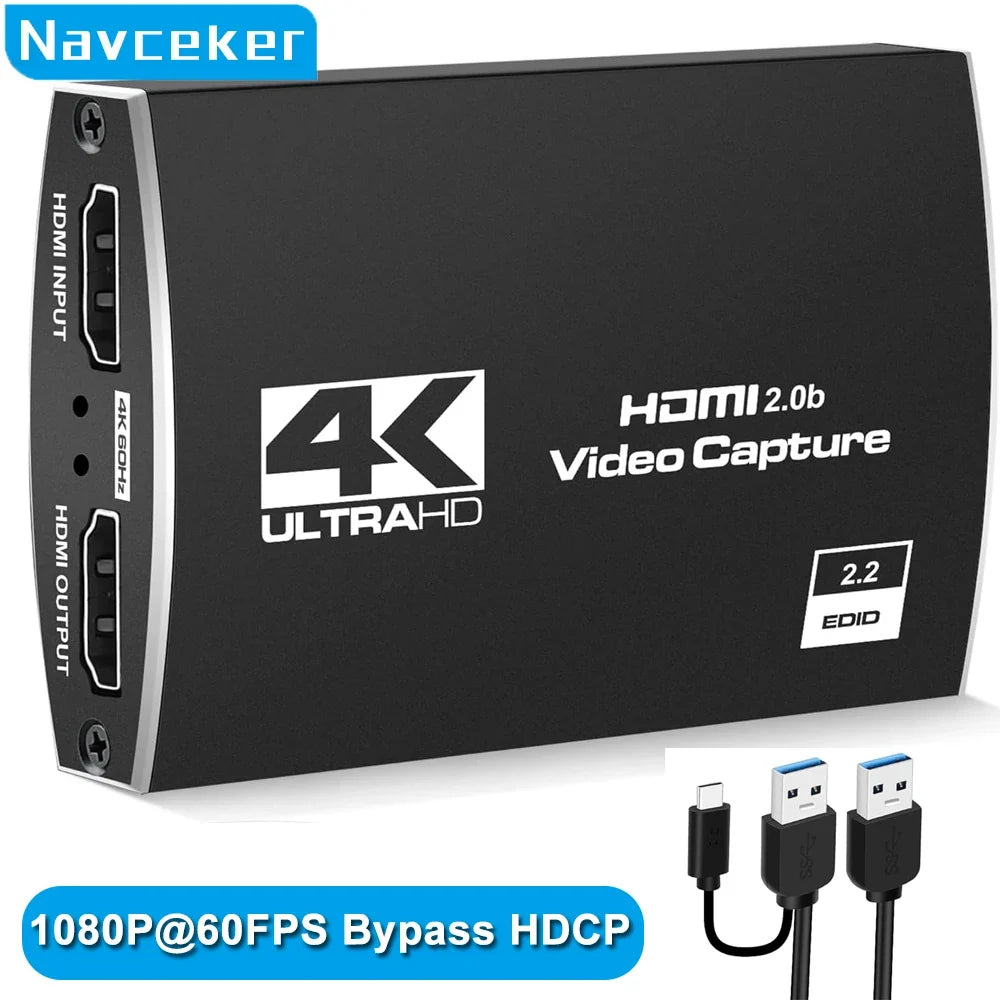 4K USB 3.0 Video Capture Card HDMI Bypass HDCP 1080P 60Hz HD Video Recorder Grabber For PS5 OBS Game Recording Live Streaming