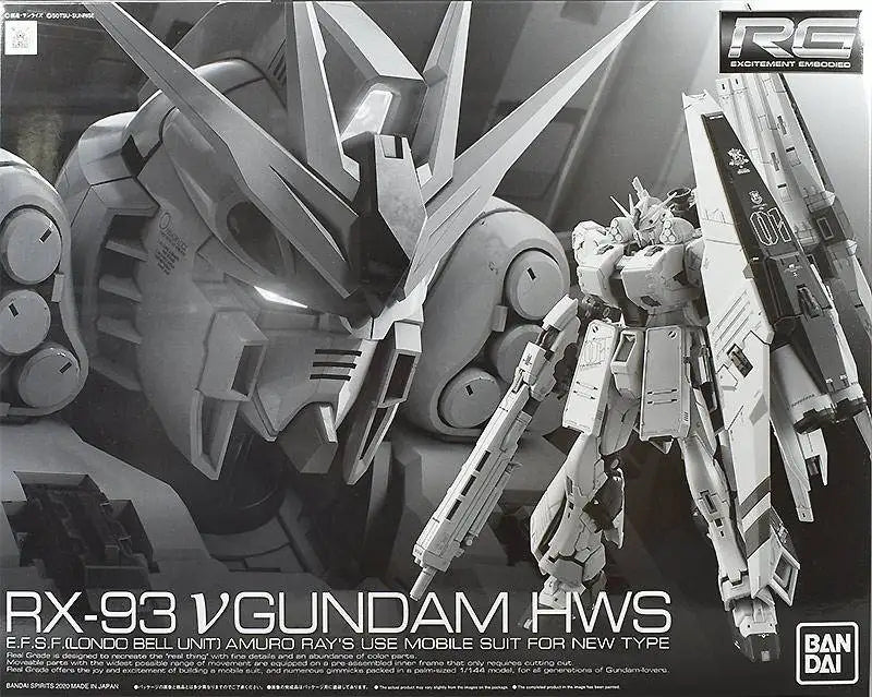 Bandai Genuine RG RX-93 V GUNDAM HWS Anime Action Figure Robot Periphery Collectible Assembly Model Toys Ornaments Gift Children