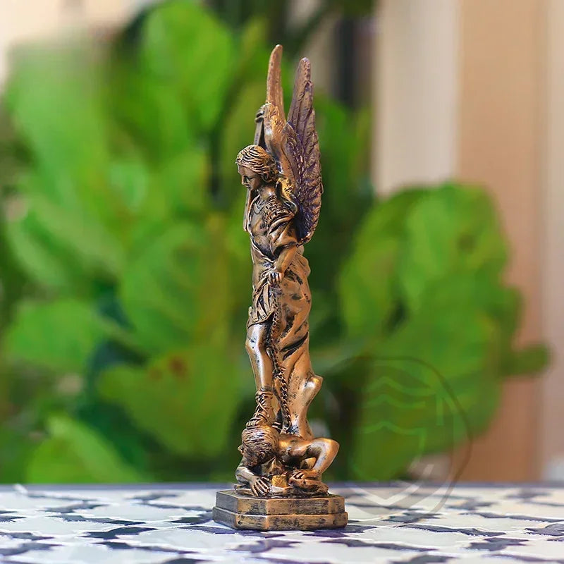 Bronze Saint Michael's Angel Statue,Classical Guarding Justice,Home Blessing Decoration,Guardian of Eden Resin Crafts Gift