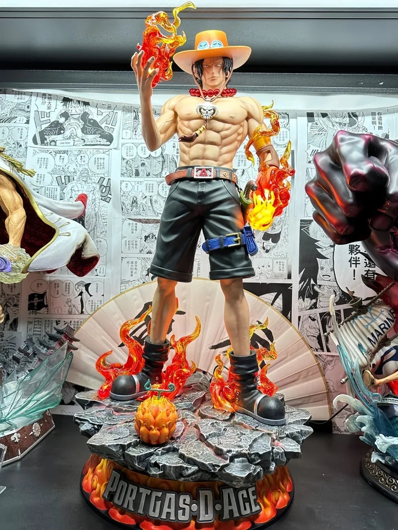 70cm One Piece Dreamy Ace Sparkling Handheld Anime Peripheral Desktop Ornament Statue Toy Festival Gift