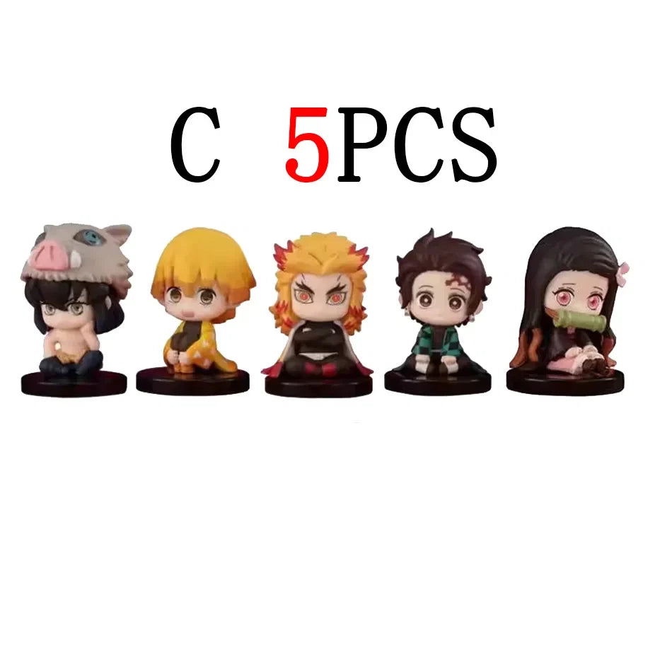 Demon Slayer Anime Figure Toy - Kimetsu No Yaiba Q Version - Sitting Tanjiro Nidouzi Inosuke Zenizu PVD Figurine Model Doll Gift