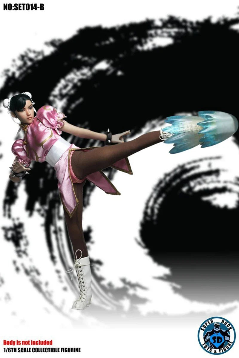 SUPER DUCK SET014 1/6 Fighting Goddess Chunli Head Carving Combat Costume Set Model Fit 12'' Action Figure Body In Stock
