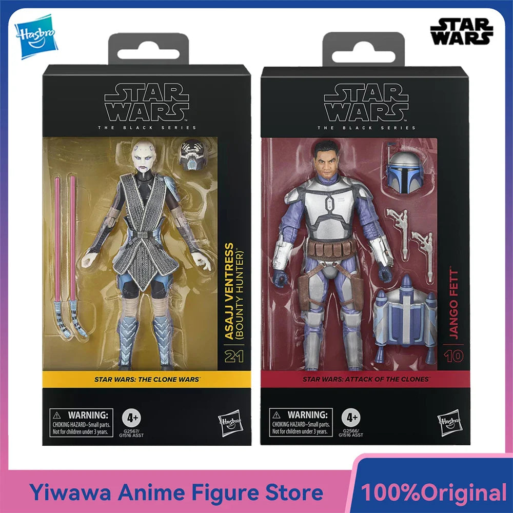 [Auf Lager] Hasbro Star Wars The Black Series Jango Fett & Asajj Ventress (Kopfgeldjägerin) 15cm Action-Anime-Figuren Modellspielzeug