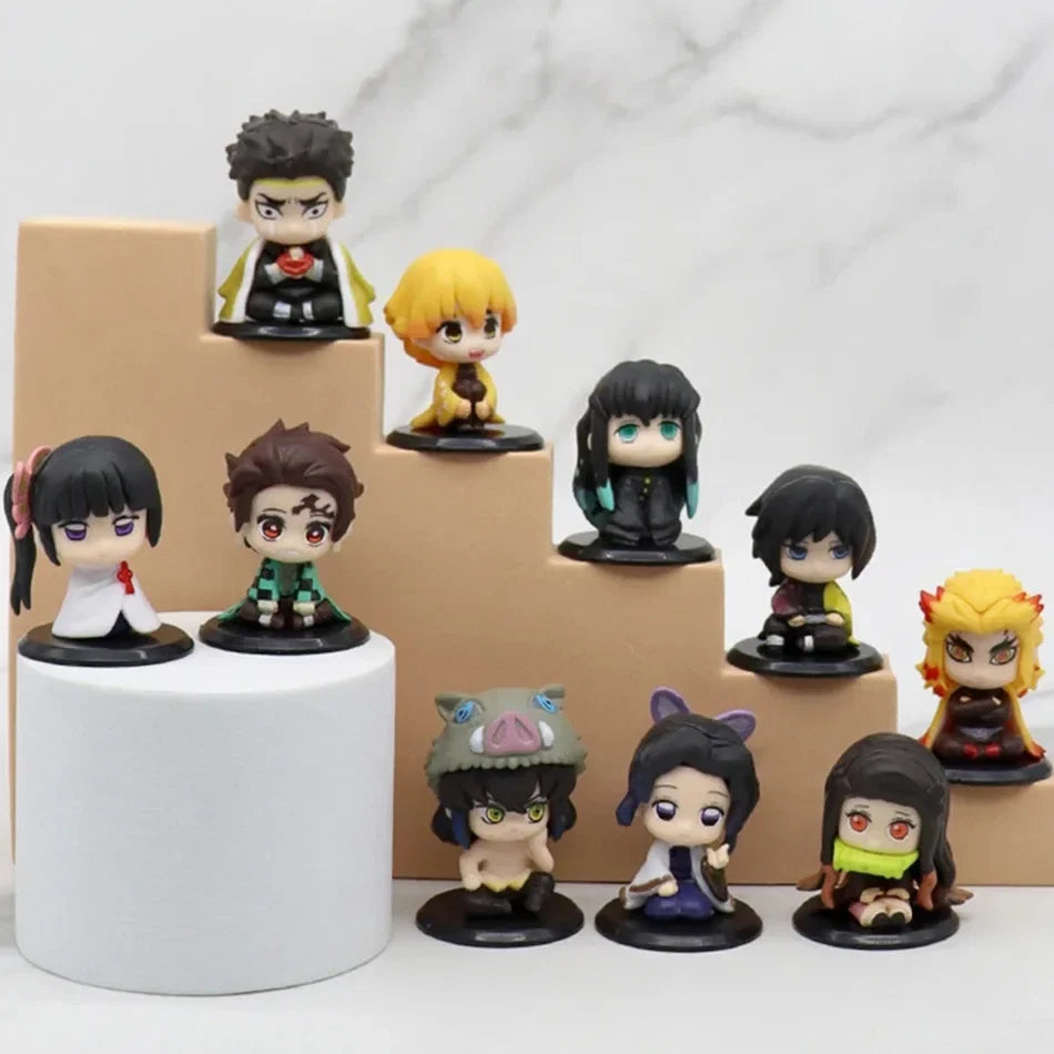 Demon Slayer Anime Figure Toy - Kimetsu No Yaiba Q Version - Sitting Tanjiro Nidouzi Inosuke Zenizu PVD Figurine Model Doll Gift