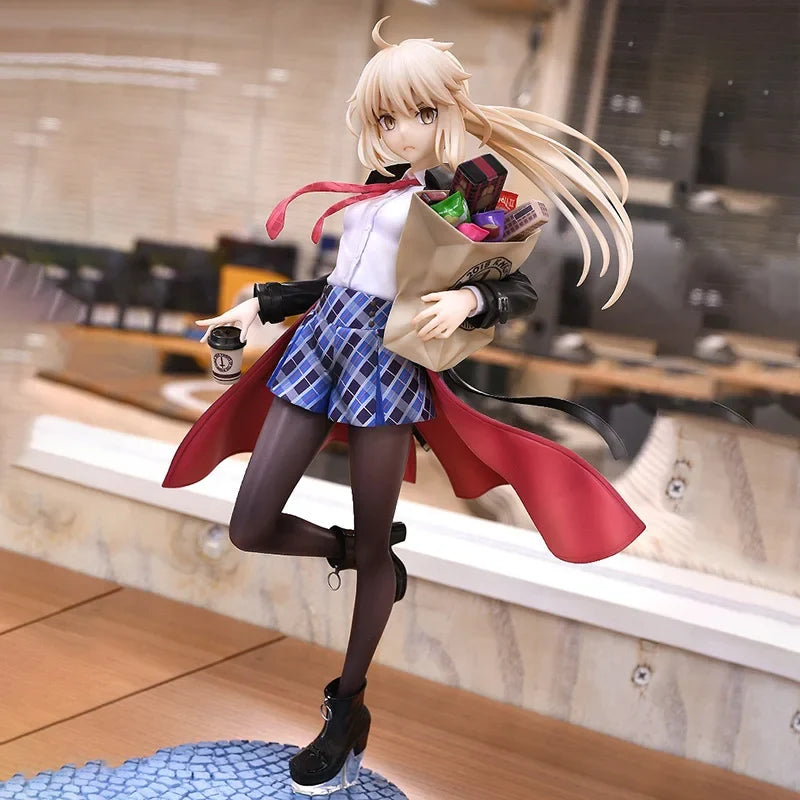 Fate Series Artoria Heroic Travel Outfit Figure Toy Crown Designated King Arthur Miniature Doll Dumb Swordsman Table Ornament