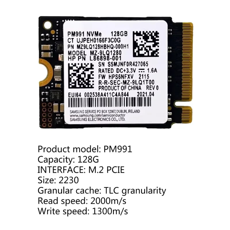 Samsung M.2 2230 SSD PM991a 128GB 256GB 1TB PM991 128GB Internal Solid State Drive PCIe 3.0x4 NVME SSD For Laptop Camera PSP