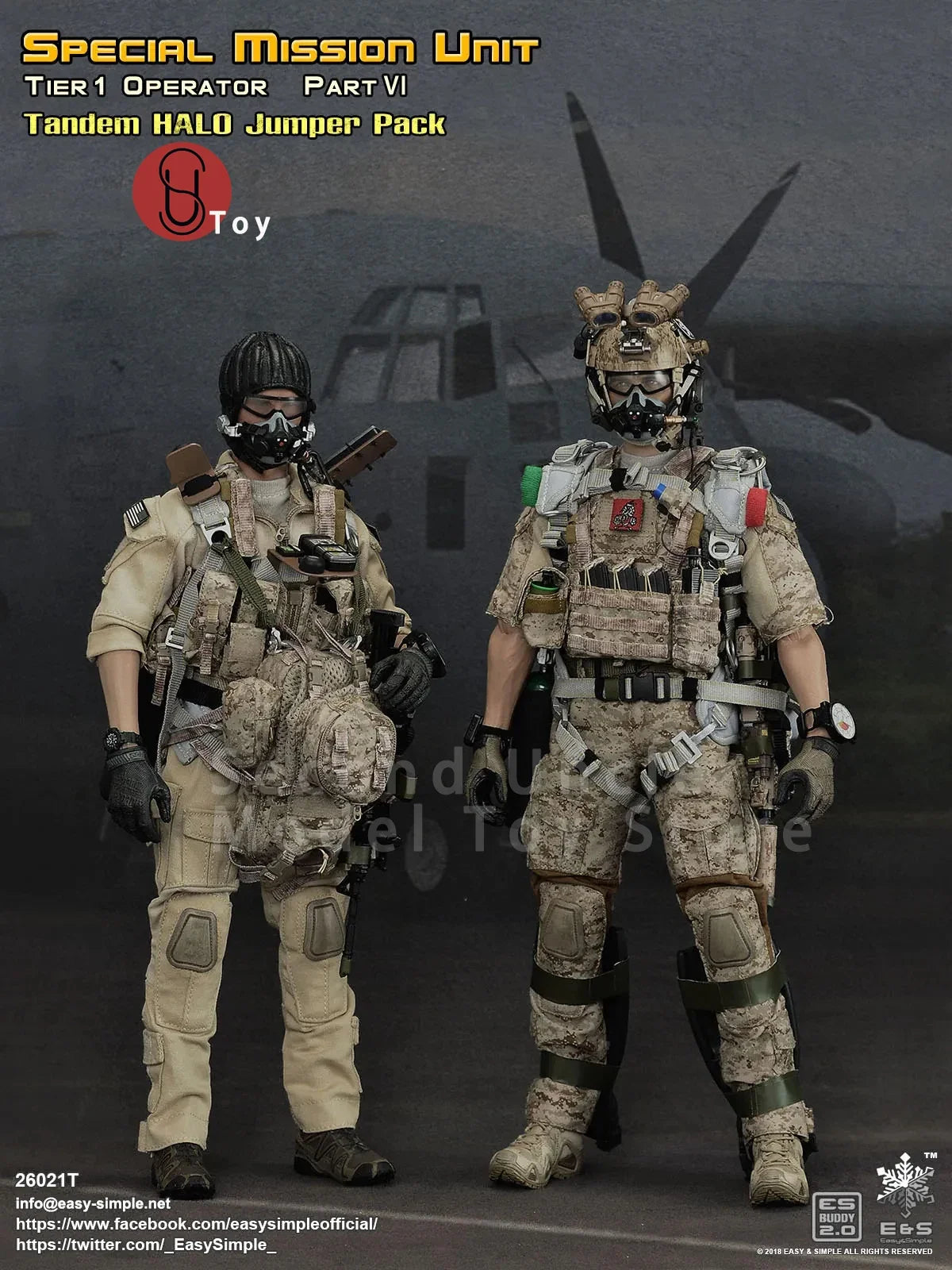 Easy&Simple ES 26021 1/6 SMU Tier-1 Operator Part VI Tandem HALO Jumper Pack Two person figurine Action Figure Model Toys