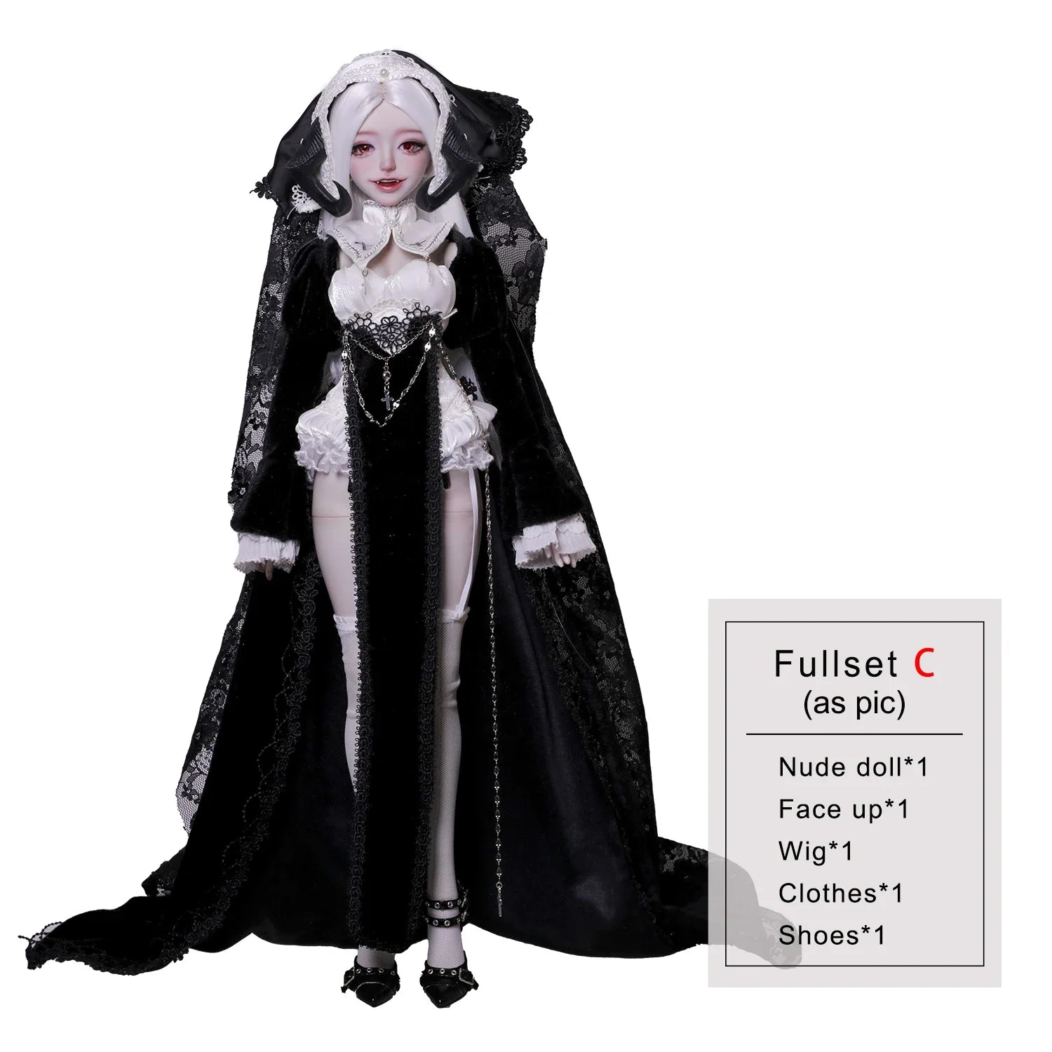 BJD Doll 1/4 Cassandra Fullset C Bariy Big Chest Body Demon Goat Horn Nun Satanic Evil Theme Resin Figure Shugafairy