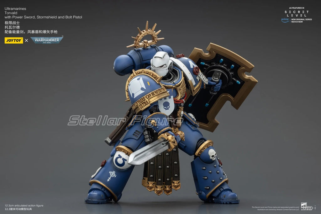 【SF】JOYTOY Warhammer 40K 1/18 Action Figure Ultramarines Torvald with Power Sword Stormshield and Bolt Pistol Model Toys Gifts