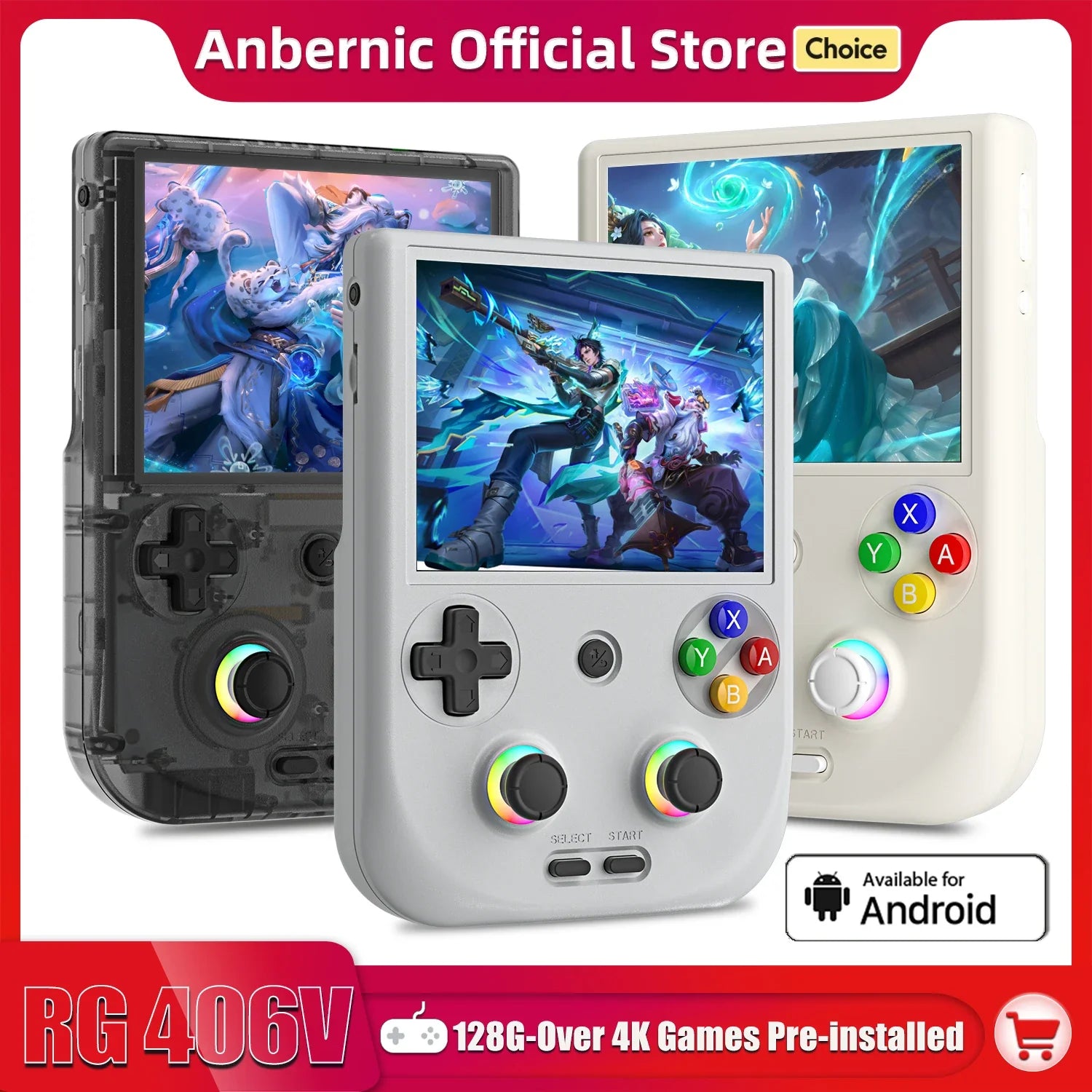 ANBERNIC RG406V Portable Game Console 4’’ IPS Touch Screen Android 13 Unisoc T820 64-bit Game Player 5500mAh RGB lighting