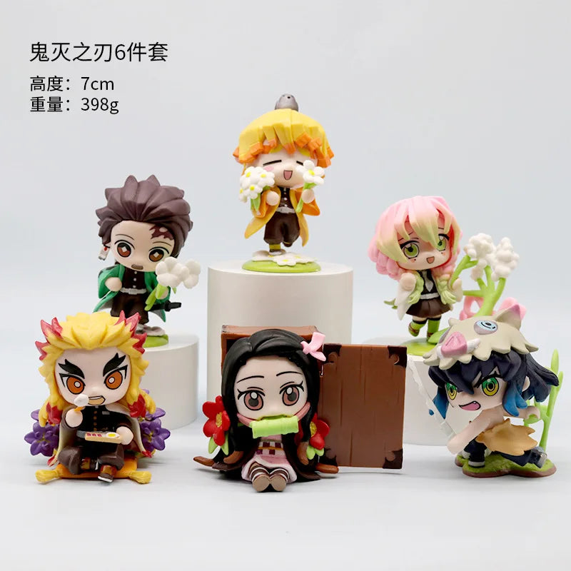 Demon Slayer Action Figures Q Version Tanjirou Nezuko Zenitsu Fashion Play Car Interior Desktop Miniature Ornament Accessories