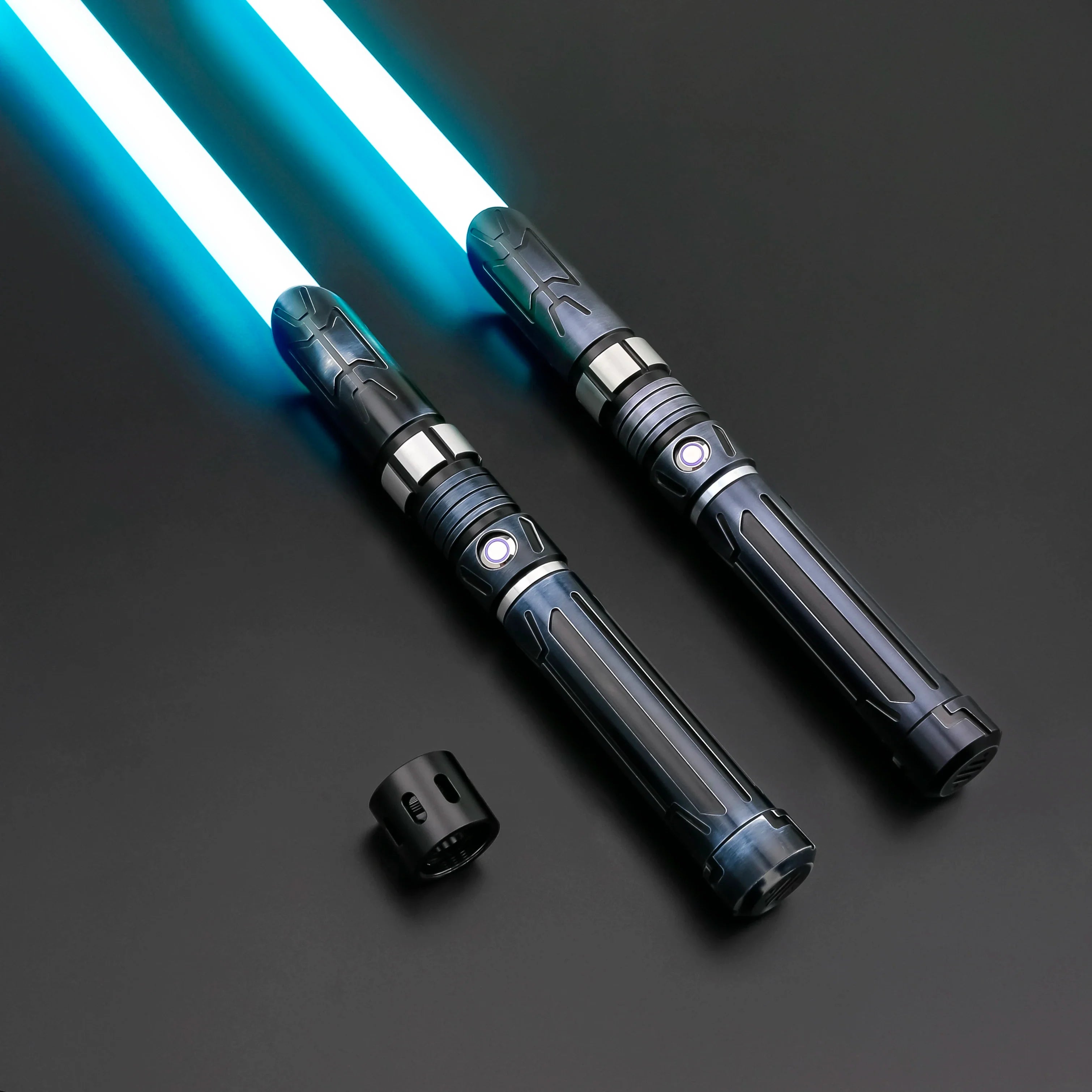 TXQSABER Neo Pixel Lightsaber Double Blade Spinning Sword RGB with Removable Blade Metal Hilt Weathered Blaster Toys Saber Staff