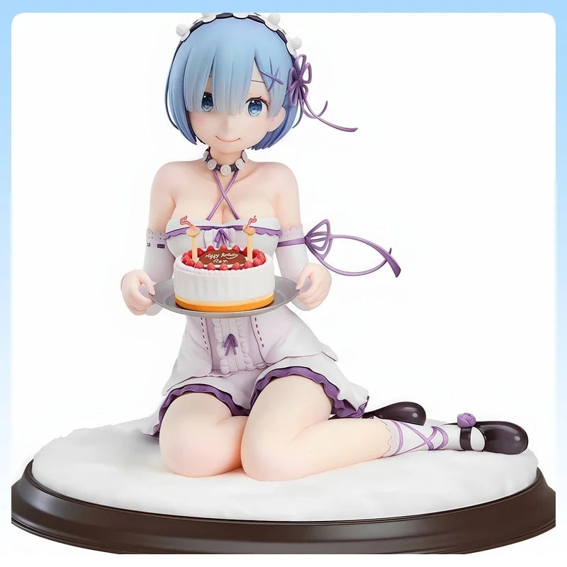 Re Zero Starting Life in Another World Rem Birthday Cake Figure PVC Anime Model Collectible Desk Decoration Blue Haired Gift
