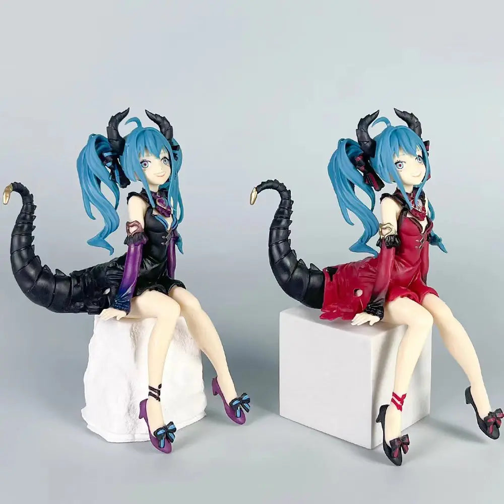 14cm Cute Miku Dragon Maid Anime Action Figure Girl Little Devil Sitting Noodle Stopper Model Toys Child PVC Doll Boxed