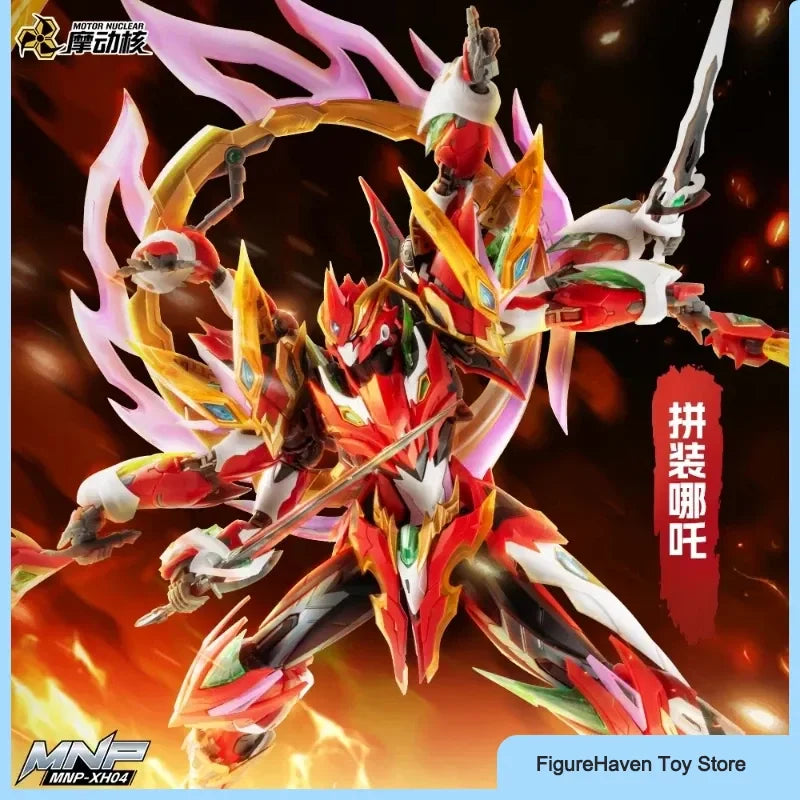 Motor Nuclear Nezha Six-Armed Mecha With Lotus Base Alloy Skeleton Assembly Model Kit Action Figures Trendy Toy Boy Ideal Gift
