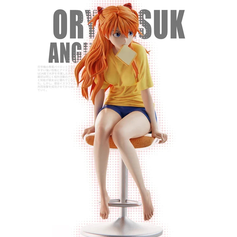 EVA 1/6 Asuka Bread Version 24cm Action Figures PVC Seated Statue Bishoujo Model Anime Toy Computer Case Decor Collectible Gift