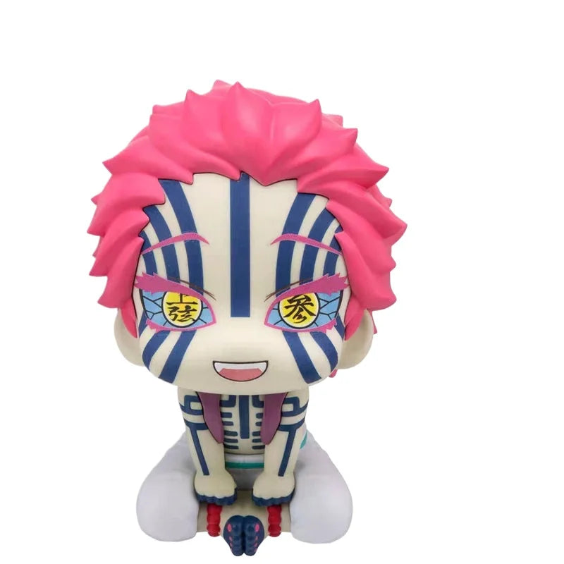 11cm Demon Slayer Akaza Q Version Sitting Posture Big Head Ornaments Cartoon Characters Around The Collection Model Toy And Gift