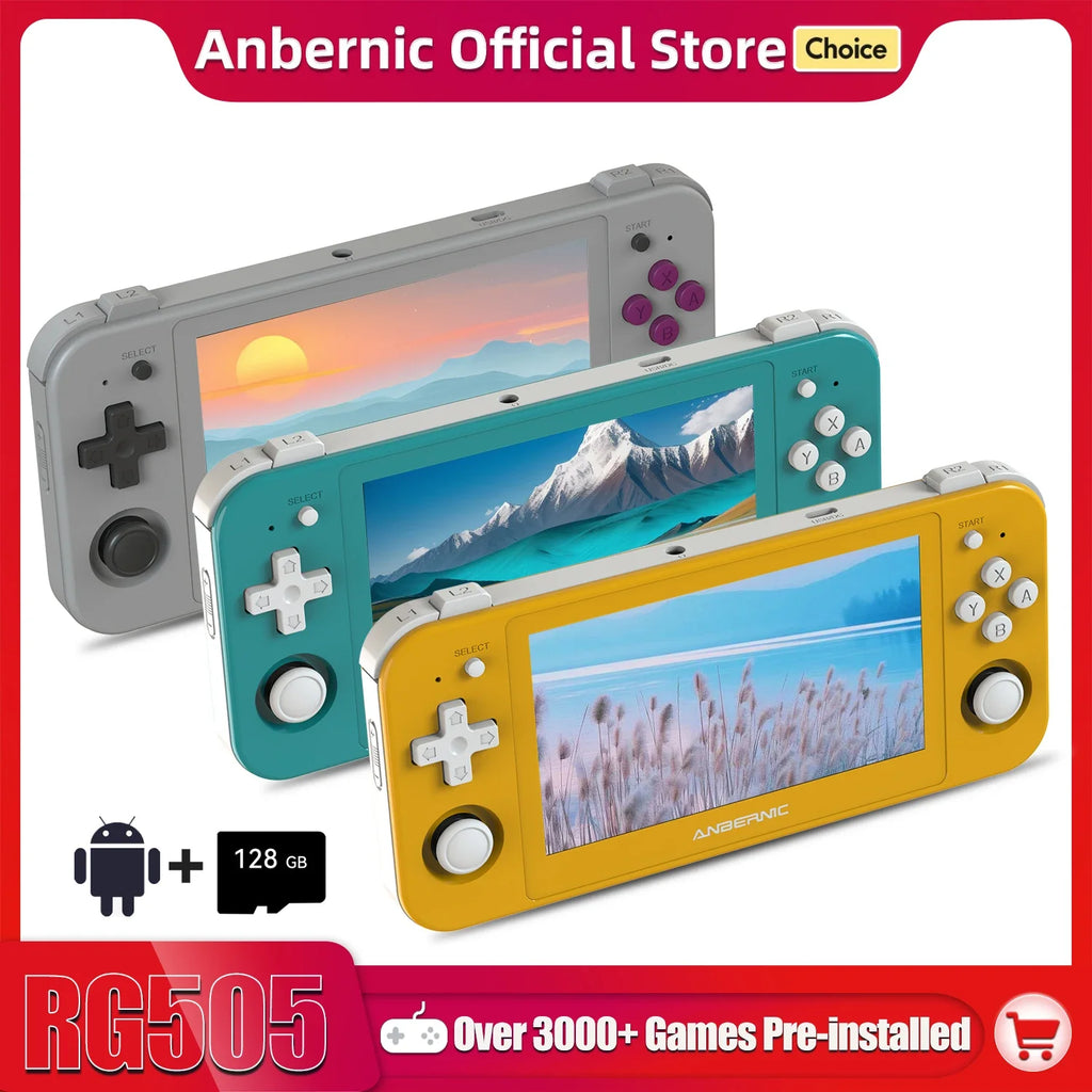 ANBERNIC RG505 Handheld Game Console Android 12 Unisoc Tiger T618 Built-in 128G Pre-Loaded 3172 Games 4.95 Inch OLED Screen